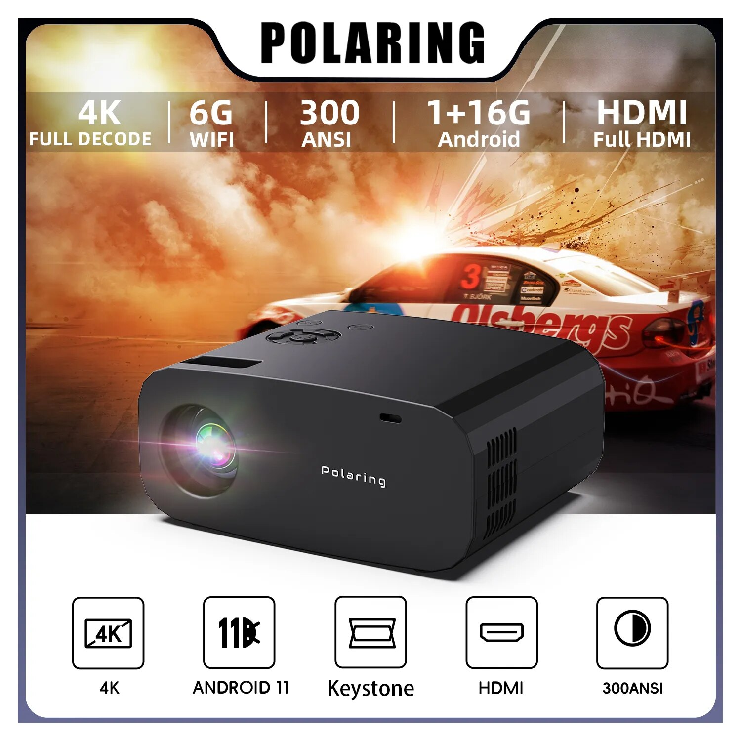 Polaring P7 Pro 16G 1080P , ȵ̵ 4K ,  6G  BT 300Ansi ó׸ Ȩ Ű 